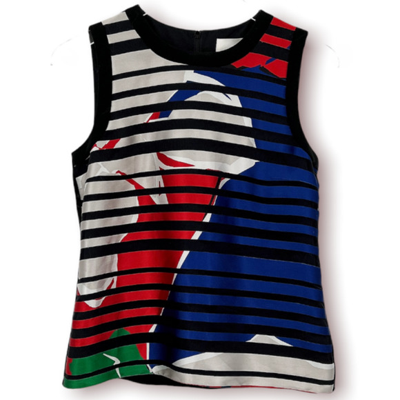 Boss Hugo Boss Inyna Black White Red Striped Crew Neck Sleeveless Blouse Size 4 - Picture 2 of 12